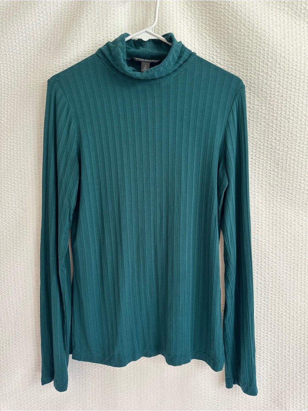 BANANA REPUBLIC Teal Green Ribbed Turtleneck Long Sleeve Stretch Top Size Small